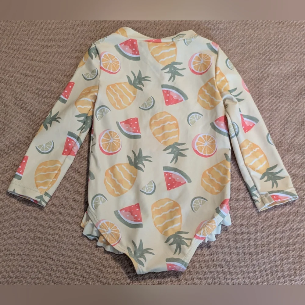Carter's Baby Girls Yellow Fruit Patterned Long Sleeve One Piece Swimsuit